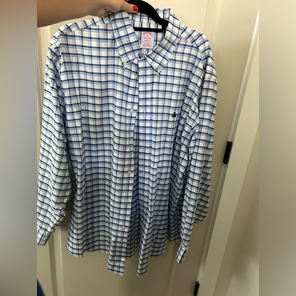 Brooks Brothers Blue and White Plaid Button Down Shirt